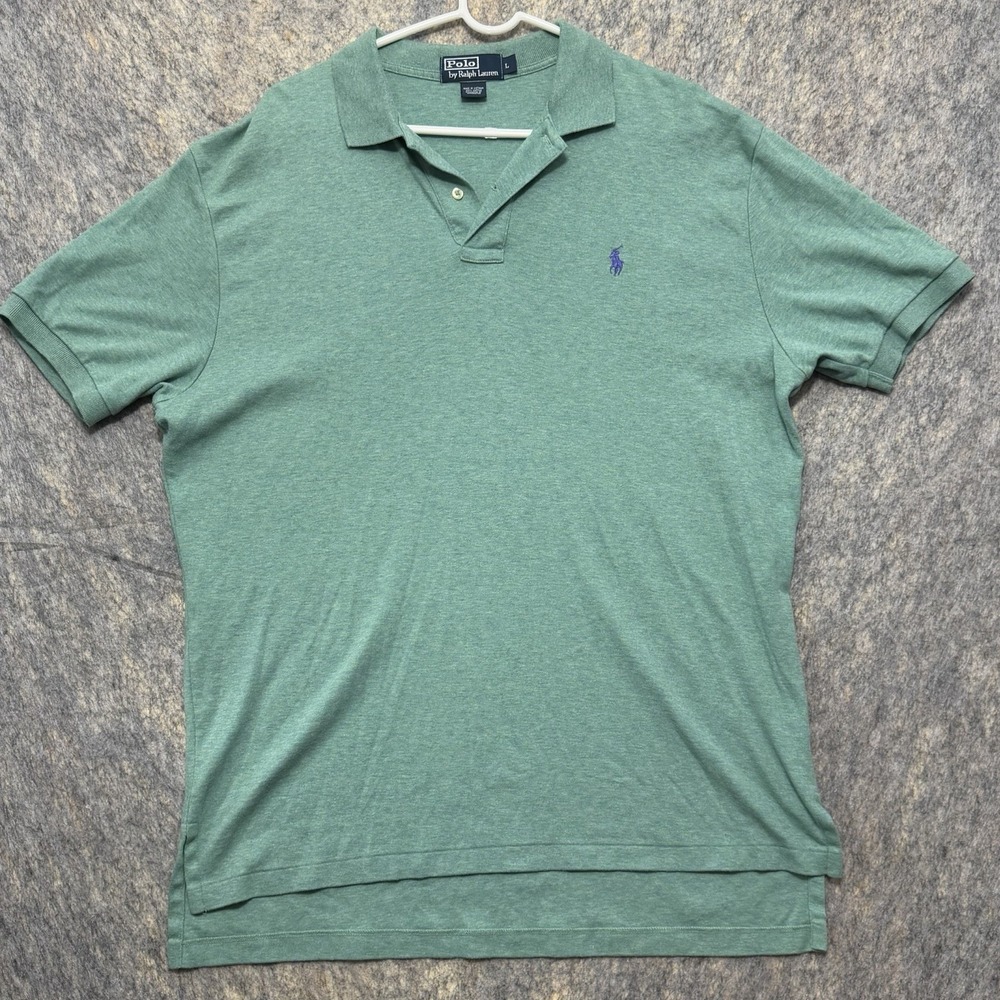 Polo Ralph Lauren Mens L Green Heather Polo Shirt Purple Pony 100% Cotton
